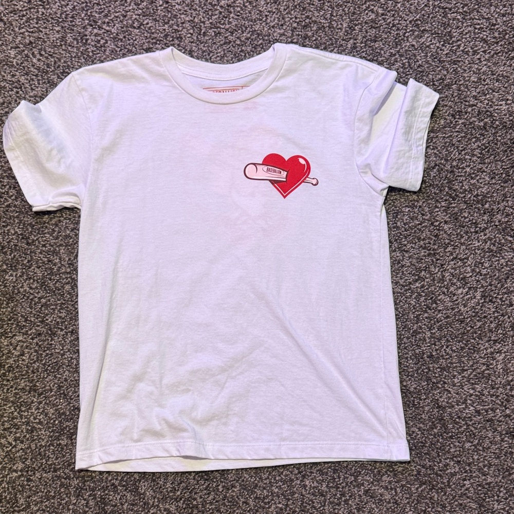 Kids White T‑Shirt with Red Heart Graphic